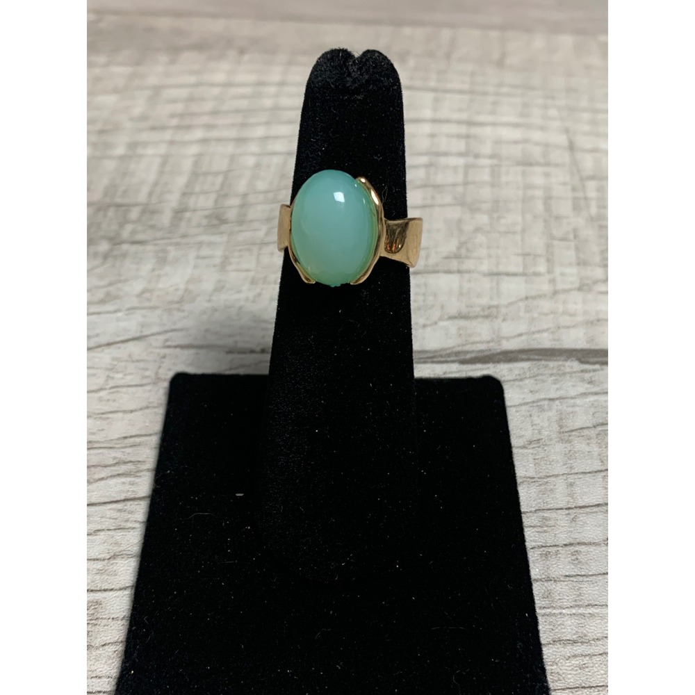 Gold Tone Seafoam Green Cabochon Adjustable Statement Cocktail Ring Size 6‎